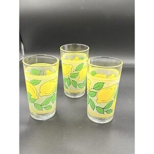 Vintage MCM Lemon Frosted Juice Drinking Glasses  Set Of 3